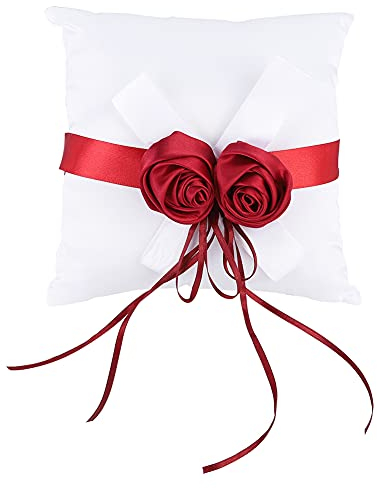 Cuscino per Anelli Decorazioni per Matrimoni Quadrato per Regali Accessori Cuscini per Portafedi con Nastro a Fiori