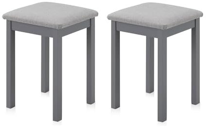 KHG 2er Set Sitzhocker Holzhocker Grau lackiert, Webstoff gepolstert Flur Garderobenhocker Küchenhocker 36x36x47 cm - Buche Holz Massiv bis 110 kg belastbar - Schminkhocker Landhausstil