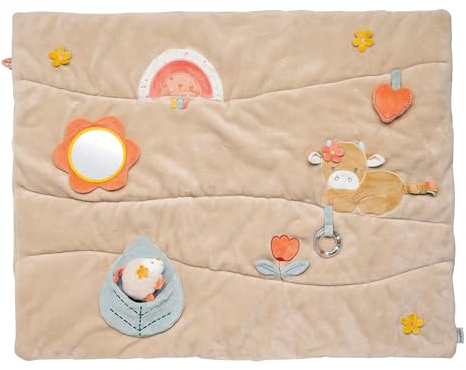 Nattou Rechteckige Krabbeldecke mit verschiedenen Aktivitäten, Aus Baumwolle und Polyester, Ca. 80 x 100 cm, Mila, Zoë und Lana, Bunt