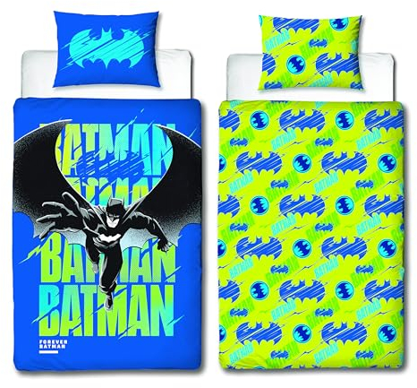 Character World Batman DC Officially Licensed City Brights Design Boys Single Duvet Cover Set | Reversible 2 Sided Bedding Including Matching Pillow Case | Perfect For Kids Bedroom