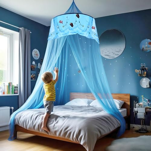 SZHTFX Mosquito Mesh Net for Bed Large Dome Hanging Bed Canopy Blue Size W 43.3 x L 102.4 H Style Romantic Boyish for Boys Bedroom Decor