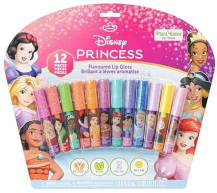 Disney Princess 12 brillos de labios de origen vegetal, primer set de maquillaje para niñas, ideal para fiestas, pijamadas y como regalo de cumpleaños, para mayores de 3 años, de Townley Girl