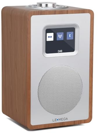 LEMEGA CR4+ Radio Numérique Portable Dab/Dab+,Bluetooth 5.3,Radio FM de Cuisine/de Chevet,Meuble en Bois,Double Alarme,Réveil,40 Présélections,écran Couleur,Alimentation Secteur et Piles,Noyer