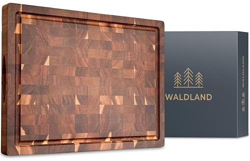 WALDLAND Tagliere in legno di acacia, grande, 40 x 30 x 3 cm, in robusto legno di acacia, tagliere spesso con scanalatura, legno di cervello