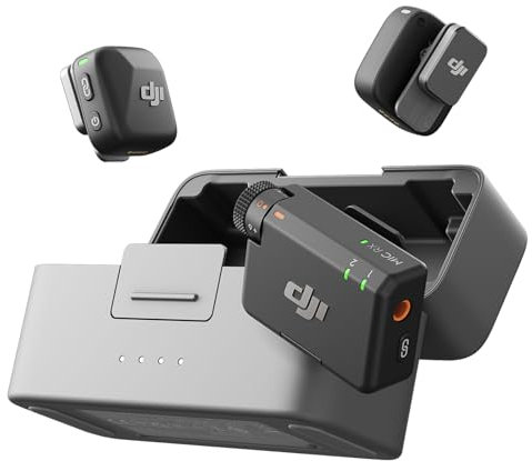 DJI Mic Mini (2 TX + 1 RX + Charging Case), Wireless Lavalier Microphone, Detail-Rich Audio, 48h Use, Noise Cancelling, Automatic Limiting, Bluetooth Microphone for Camera/iPhone/Android, Vlog