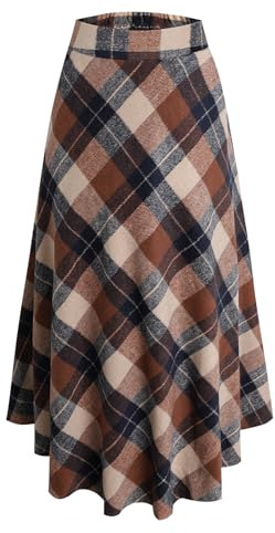 Artykey Gonna Lunga Invernale Donna Elegante Vita Alta Lana Scozzese Casual Skirt Cachi XXL