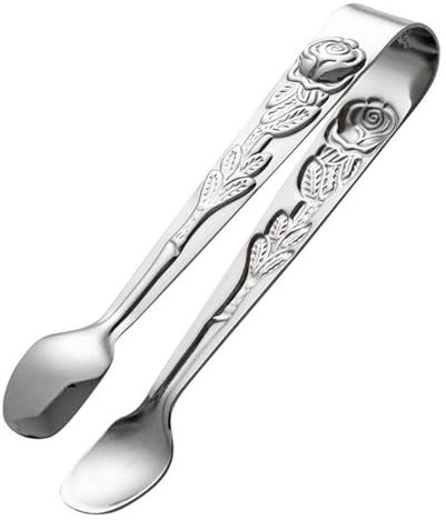 Sugar Tongs, U Shaped Ice Tongs Stainless Steel Mini Serving Tongs - 4Inch Rose Sugar Cube Tongs for Tea Party, Coffee, Appetizers, Desserts Kitchen Tools(Silver)