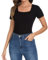 Joyshaper Ladies Tops Womens Summer T Shirts Slim Fit Square Neck Short Sleeve Blouses Ribbed Tee Black,M