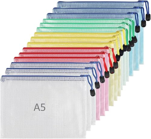 Neuytiky 15 Piezas Bolsas de Archivo A5, Bolsas de Documentos, Plastico Impermeable Bolsas, para Almacenaje de Juguetes, Documentos, Escuela, Oficina y Hogar(5 colores)