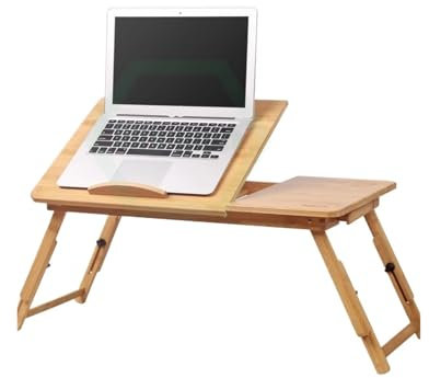 WXBCDS Sängbord, fällbart sängbord, laptopskrivbord, justerbart med bambu, en hopfällbar frukostbricka, sängbord med lutande platta (Large1)