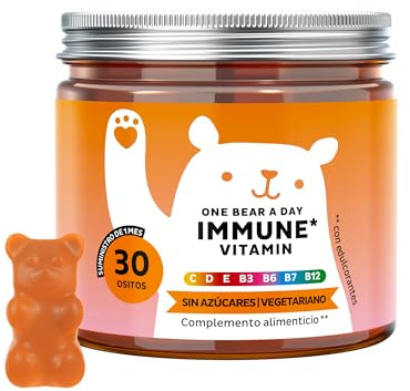 One Bear A Day Vitamin Immun – con Vitamina D, E, C, Vitamina B6, B12, Niacina, Biotina, Estratto di Propoli – 30 Pezzi (1 mese) – Vegetariane, Senza Zucchero – Bears with Benefits