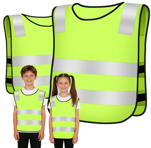 AUYAO 2 Pezzi Giubbotto di Sicurezza per Bambini Gilet, Gilet Alta Visibilità Bambini, Giubbotto Catarifrangente Bambino Traspirante e Universale per Corsa, Ciclismo, Gite Scolastiche