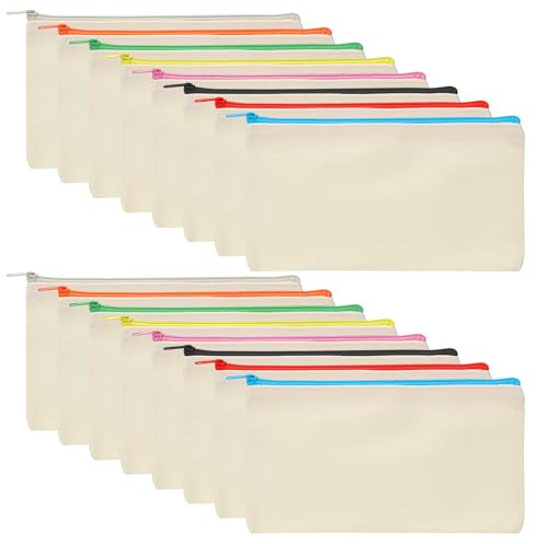 FengFution 16 estuches de tela blanca, estuche de algodón, bolso personalizado, estuche personalizado vacío para lápices DIY dibujo (21 x 12 cm)