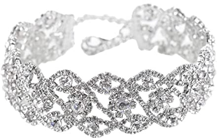 JAKAWIN Rhinestone Choker Necklace Jewelry Silver Bling Diamond Chokers for Women (Silver)