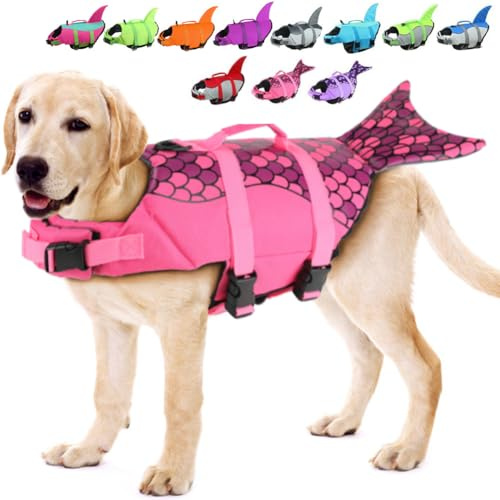 EMUST Dog Life Vest, Dog Life Jacket for Small, Medium, Large Dogs with Rescue Handle Flotation Vest Safety Lifesaver for Swimming Pool Beach Boating Water, S