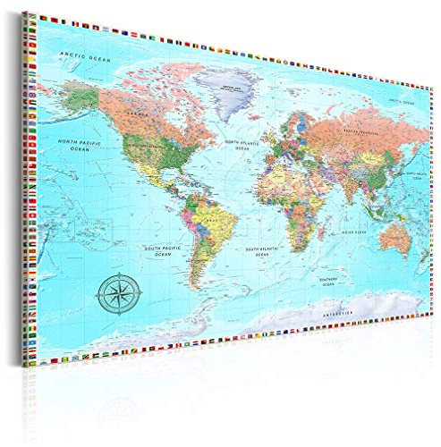 decomonkey Akustikbild Weltkarte 120x80 cm 1 Teilig Leinwand Modern Bilder Wandbilder XXL Schallschlucker Schallschutz Akustikdämmung Wandbild Deko Leise bunt Welt Karte Landkarte Kontinente