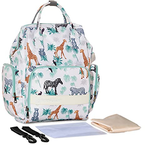 SONARIN Multifonctionnel Imperméable Sacs à Dos à Langer pour Bébé,Sacs à Langer Grande Capacité Sac à Couches de Voyage Portable avec Matelas à Langer & Crochets de Poussette(Animaux)