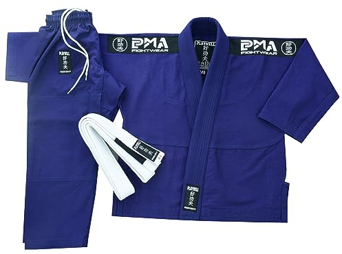 Playwell Pro Kids BJJ GI Jiu Jitsu Uniform Suit (Comes with Free Childrens Ju Jitsu White Belt) - Navy Blue (M3)