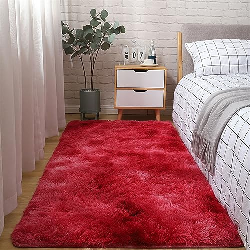 SK Studio Hochflor Teppich Wohnzimmer rutschfest Fellteppich Shaggy Flauschig Weich Modern Teppiche für Schlafzimmer Wohnkultur Rot, 100x160cm