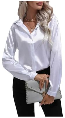 2023 Primavera Verano Camisa de satén Mujer Cuello en V Manga Larga Camisa de Oficina Blusas señoras Negro Blanco Seda Camisas Sueltas para Mujeres