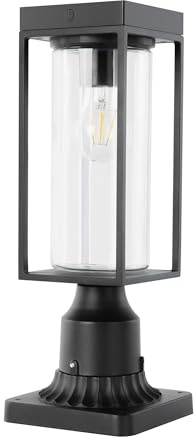 LUTEC Solar Post Light, Dusk to Dawn Aluminium Lamp Post Light Fixture with Pier Mount Base, Exterior Black Fence Lights Outdoor Waterproof for Garden Yard Patio Pole Mount