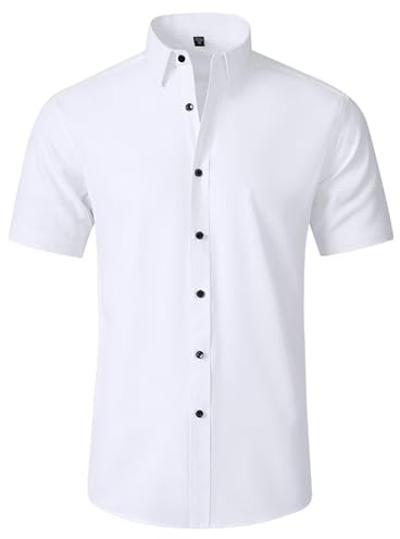 MakingDa Camisa de vestir de manga corta para hombre, lisa, elástica, no necesita planchado, ajustada, para negocios, casual, trabajo, formal