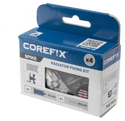 Corefix Spike Radiator Mounting Kit 4 Pack - Heavy Duty Plasterboard Fixings for Vertical/Horizontal Radiators. Easy to Install with NO Drill Required Suitable for All Plasterboard Types.