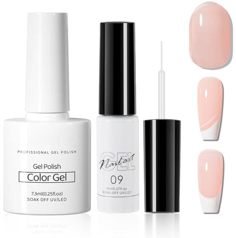 Jelly UV/LED Soak Off Gel Polish Set - Nude & White French Manicure Kit With Sheer Liner for Professional Nail Art DIY