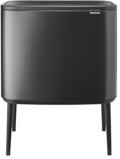 Brabantia Bo Touch Kitchen Bin 23+11L – Dual Compartment | Soft Touch Waste Separation with Inner Buckets | Freestanding Recycling Bin with Adjustable Legs | Confident Grey