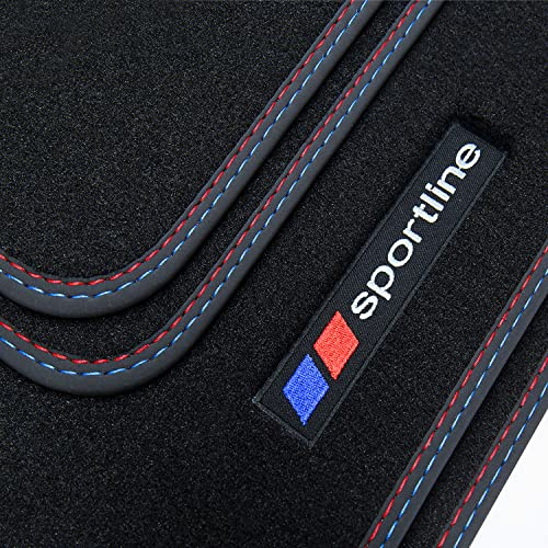 tuning-art BSF037 Fußmatten Sportline-Design passend für BMW 3er F30 F31 F80 xDrive 2012-2019, Naht:Rot/Blau