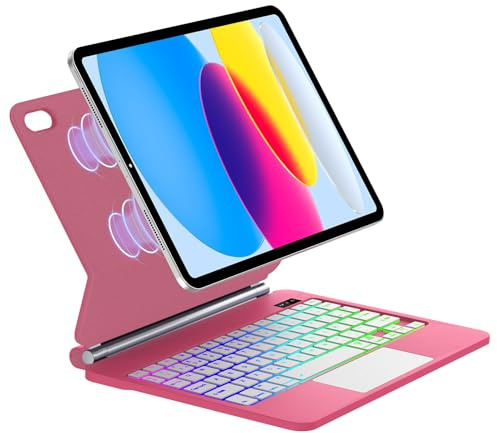 IVEOPPE Magic Keyboard för iPad 10. Generation och tum A16 (2025), magnetisk frisvävande design, exakt multi-touch-styrplatta tangentbord för iPad 10 10,9 tum, röd