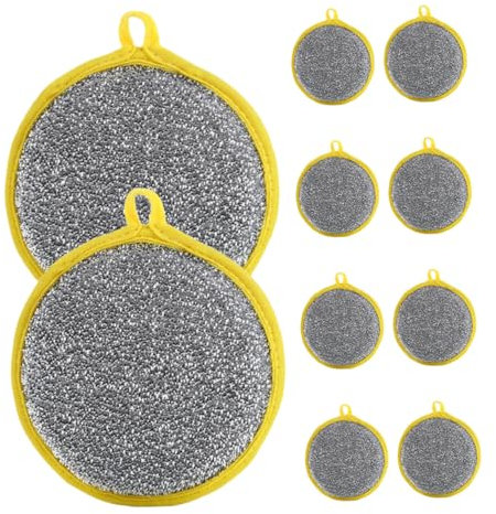 ABOOFAN 10piezas Esponjas Redondas De Esponja para Fregar Doble Cara Limpiador Metálico Resistente para Cocina Multifunción Unidades Diseño Transpirable para Vajilla y Superficies