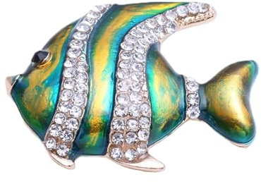 Goutte d’huile rayé poisson incrusté de diamant alliage broche laque dix poissons Corsage, vert