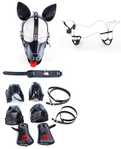 SXOVO Kit BDSM Bondage para Gatear con Rodilleras + Coderas + Mascara + Collar + Ataduras de Manos y Pies, Juguetes Eróticos para Pareja Sexuales Cosplay Perro Esclavo