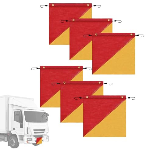 YRTUOP Bandiere Di Sicurezza Per Camion, 6 Bandiere Segnaletiche Con Cordino Elastico, Banner 45 X 45 Cm Per Visibilità Elevata Per Trasporto Rimorchio Carico Trattore Veicolo