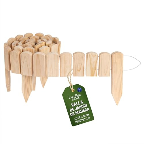 Creative Home Bordure de Pelouse en Bois 200 x 10 cm (L x H) Naturel | Clôture de Jardin Flexible 10cm Hauteur | à Fixer par Piquetage | Idéal comme Bordure pour Parterre de Fleurs ou Clôtures