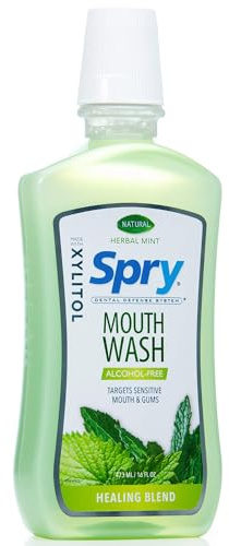 Spry Natural Xylitol Mouthwash Fluoride Free with Enamel Support, Alcohol-Free, Gentle, Non-GMO, Herbal Mint - 16 fl oz (Pack of 2)