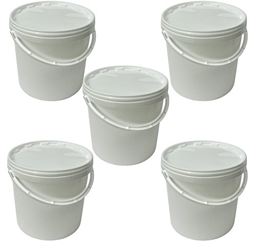 Seau avec Couvercle 5X 10l Blanc - Convient pour Aliments, Stable, étanche à l'air, Anti-Fuite, inodore - récipient de Conservation en Plastique, avec poignée - Vide, 5X 10 litres
