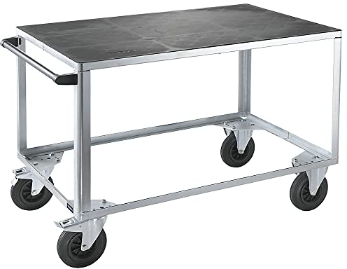 eurokraft | Montagewagen | Tragfähigkeit 500 kg | 1 Ladefläche aus Kunststoff | Ladefläche 1250 x 800 mm | Gestell verzinkt