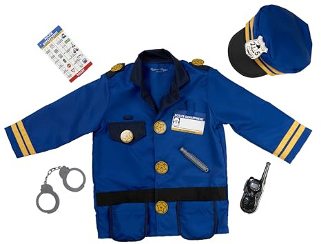 Melissa & Doug Police Officer Costume, 8-Pc Pretend Play Dress Up, Badge, Handcuffs & Accessories, Role Play Toys for Kids 3+