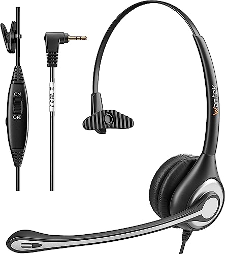 Wantek Jack de 2,5 mm para Auriculares con micrófono con cancelación de Ruido y Control de Volumen, Auriculares de teléfono Fijo para teléfonos Gigaset Cisco Polycom DECT