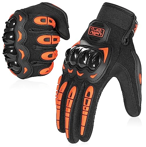 COFIT Gants de Moto Homologués CE, Gants à Écran Tactile Plein-Doigt pour la Course de Moto, VTT, Escalade, Chasse, Randonnée et Autres Sports de Plein Air - Orange L