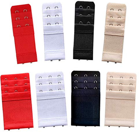 Bra Strap Extension Bra Extender Women's Elastic Extenders 3 Rows x2 Hooks/3 Hooks (Black, red,White, skin color)8 Packs