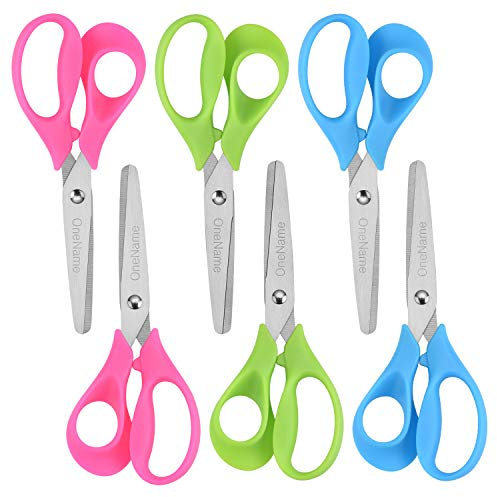 OneName Left-Handed Kids Scissors,5 Inch Left handed Scissors for Kids,Stainless Steel Blade Comfort-Grip Handles Safety Children Lefty Kid Scissor,Great for School,Classroom,Arts,Home 6 Pack