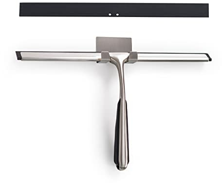 Shower Squeegee,Stainless Steel Shower Screen Wiper with Wall Mounted Adhesive Hook for Bathroom,Mirror,Window and Glass Cleaning,Include 1 Replacement Silicone Blade,12 Brushed Nickel.