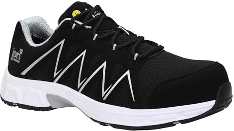 JORI Sicherheitsschuhe jo_Speedy Black-Silver Low ESD S1PS, Damen und Herren, Textil, Kunststoffkappe (Leichter als Stahlkappe), leicht, sportlich 38, Schwarz-Silber