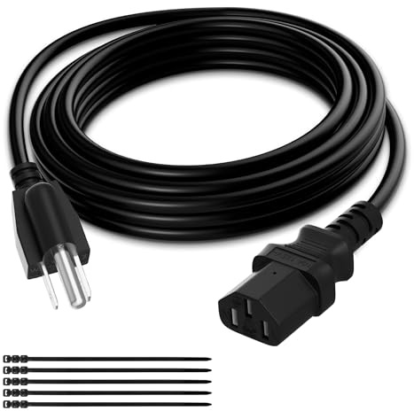 Elecan 3-Prong Replacement Power Cord 30 Ft, Heatproof Flexible Durable AC Device Power Cable for Appliance, Computer, TV, Monitor, Printer, ETL Listed 18AWG 125V 10A, with Ties
