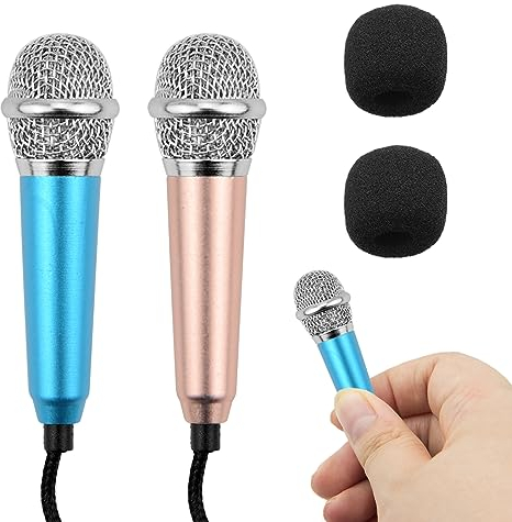 2 mini micrófonos de karaoke, pequeño para teléfono con cable universal de 3,5 mm, cable de metal, micrófono de condensador vocal portátil para ordenador portátil