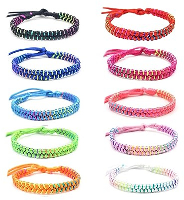 ATBUSS - Lot de 10 bracelets multicolores - Bracelets d'amitié tressés colorés - Bracelets pour enfants - Bracelet réglable en tissu, 28cm+17cm