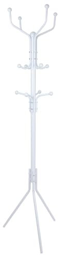Harbour Housewares Coat Rack White - Free-Standing Steel Coat Stand with Umbrella Holder and 12 Hooks for Jackets, Hats, Bags - Compact Entryway Hallway Storage, 182cm